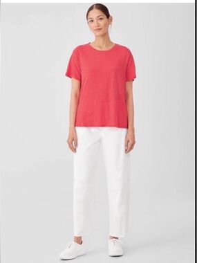 Eileen Fisher Organic Linen Jersey Crew Neck Tee Size L